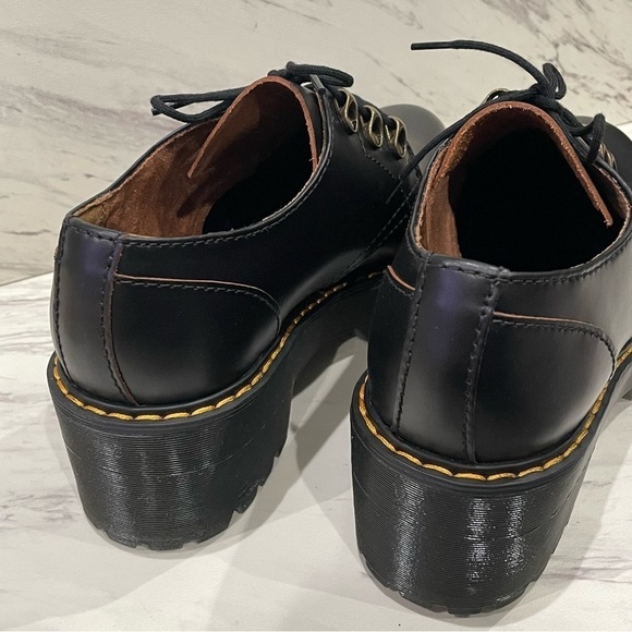 DR MARTENS Leona Lo Vintage Smooth Leather Lug Sole Platform Heeled Shoe Black 8 - Picture 10 of 11
